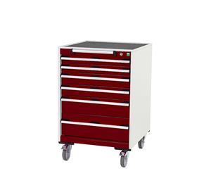 Bott Cubio 6 Drawer Mobile Cabinet with external dimensions of 650mm wide x 650mm deep  x 985mm high. Each drawer has a 50kg U.D.L. capacity with 100% extension and the unit also features drawer blocking and safety interlocks.... Bott Mobile Storage 650 x 650